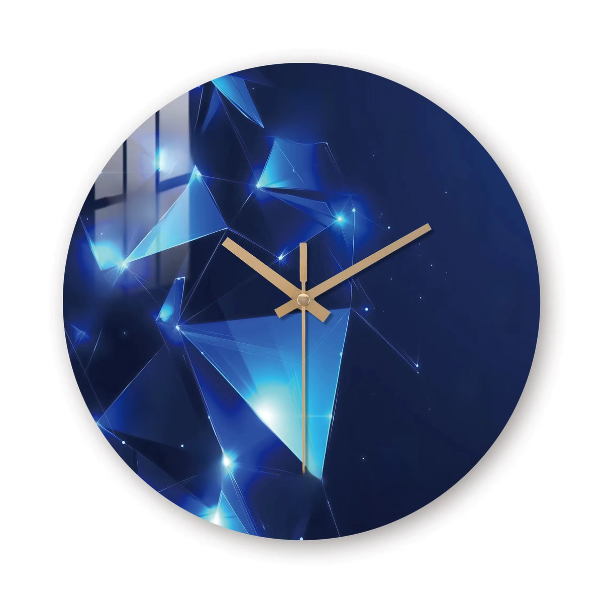 Moderne runde Wanduhr aus Holz in Dunkelblau mit geometrischem Design, geräuschlose analoge Quarzuhr für dein Wohnzimmer - Bild 7