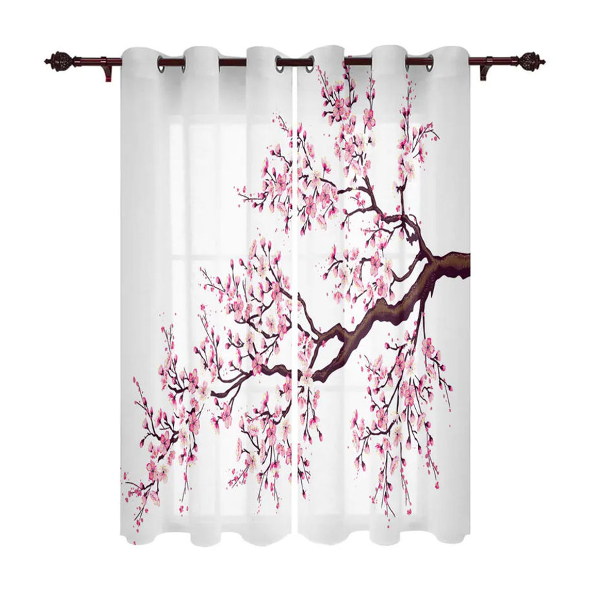 Moderne Sakura Fenstervorhänge im japanischen Stil, halbtransparent, Weiß, B: 100 cm, H: 160 cm, 2er-Set - Bild 3