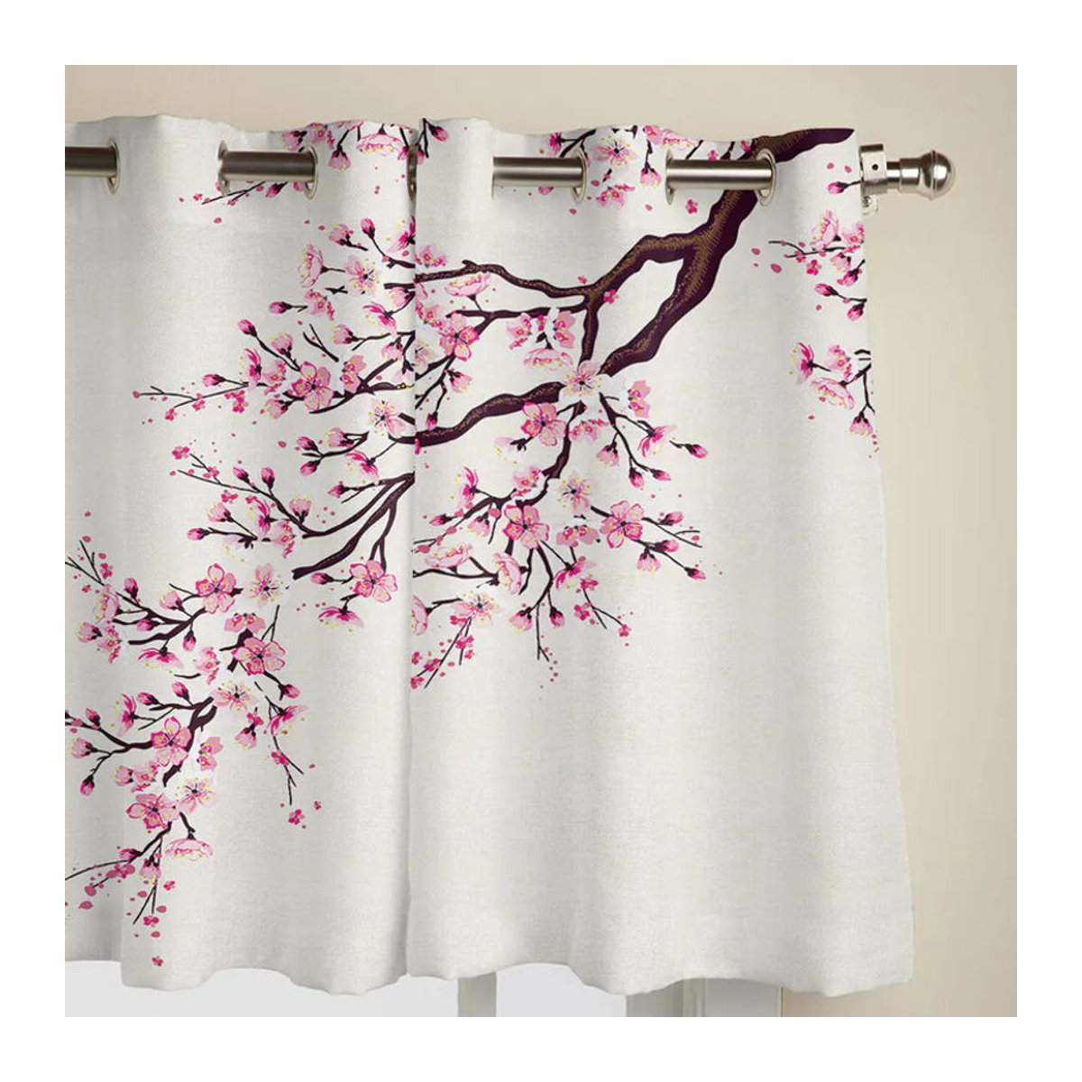 Moderne Sakura Fenstervorhänge im japanischen Stil, halbtransparent, Weiß, B: 100 cm, H: 160 cm, 2er-Set - Bild 4