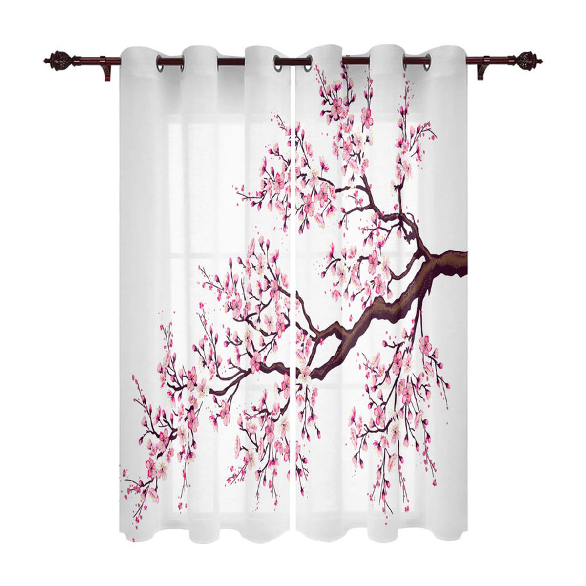 Moderne Sakura Fenstervorhänge im japanischen Stil, halbtransparent, Weiß, B: 135 cm, H: 215 cm - Bild 3