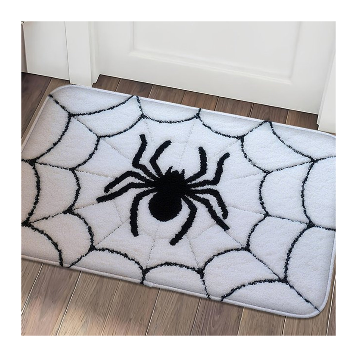 Moderne saugfähige Fußmatte mit Spinnennetz-Muster in Weiß, rutschfeste Eingangstürmatte und maschinenwaschbarer kleiner Teppich für dein Wohnzimmer - Bild 1