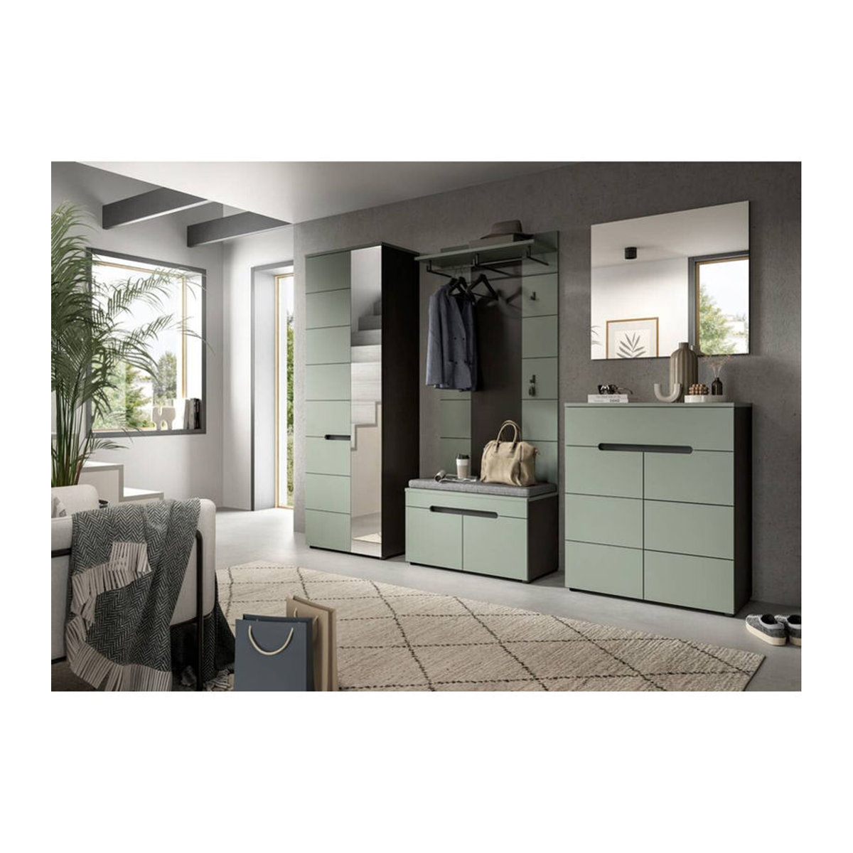 Moderne Sitzbank Canu von xonox.home in Grün und Basaltgrau, B/H/T: 80 x 45 x 37 cm - Bild 3