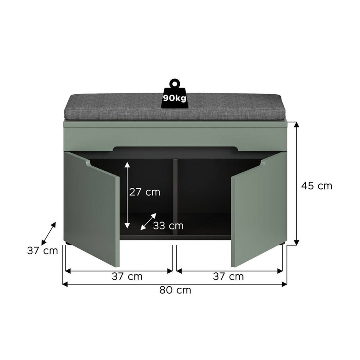 Moderne Sitzbank Canu von xonox.home in Grün und Basaltgrau, B/H/T: 80 x 45 x 37 cm - Bild 4