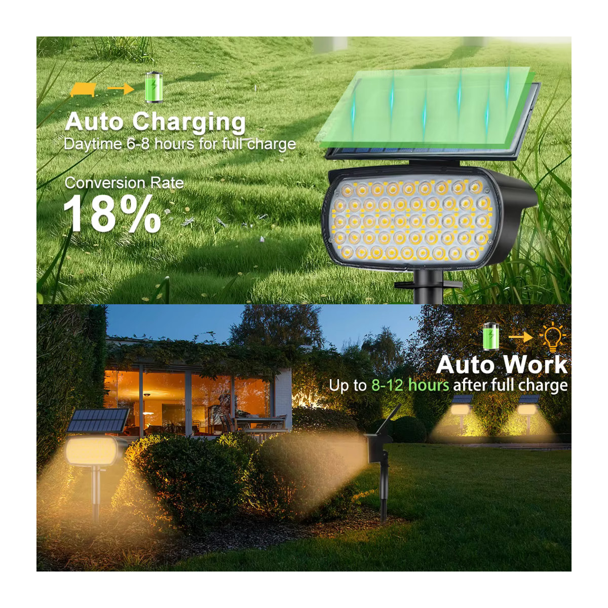 Moderne Solar-Gartenleuchten mit 108 LEDs als wasserdichte Außenflutlicht-Solar-Landschaftsstrahler in Schwarz - Bild 2