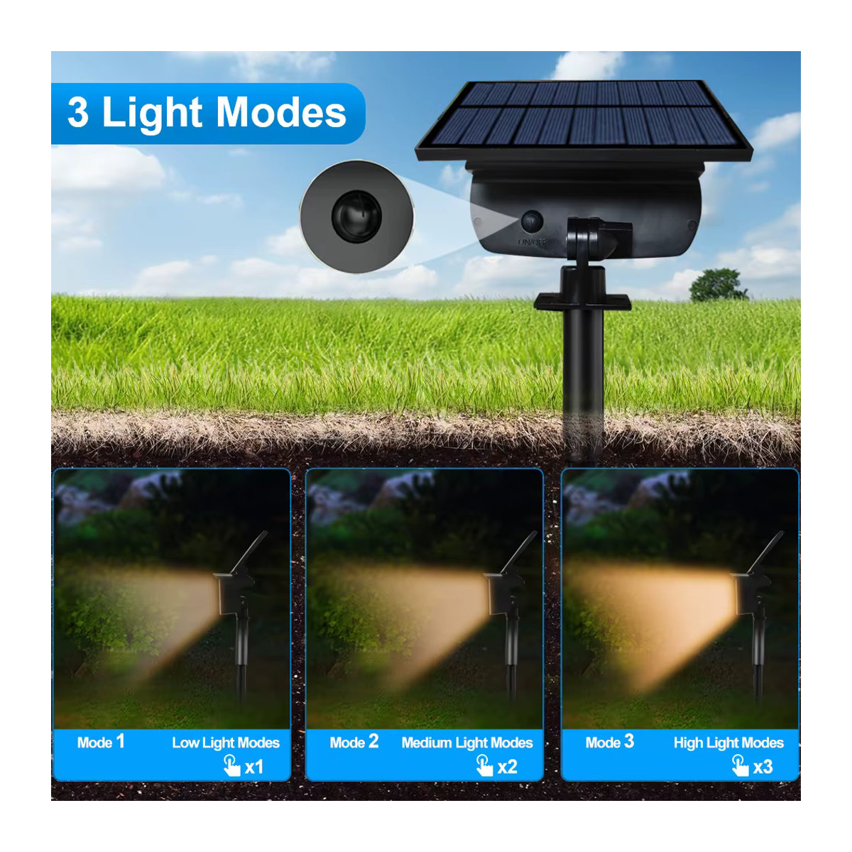 Moderne Solar-Gartenleuchten mit 108 LEDs als wasserdichte Außenflutlicht-Solar-Landschaftsstrahler in Schwarz - Bild 3