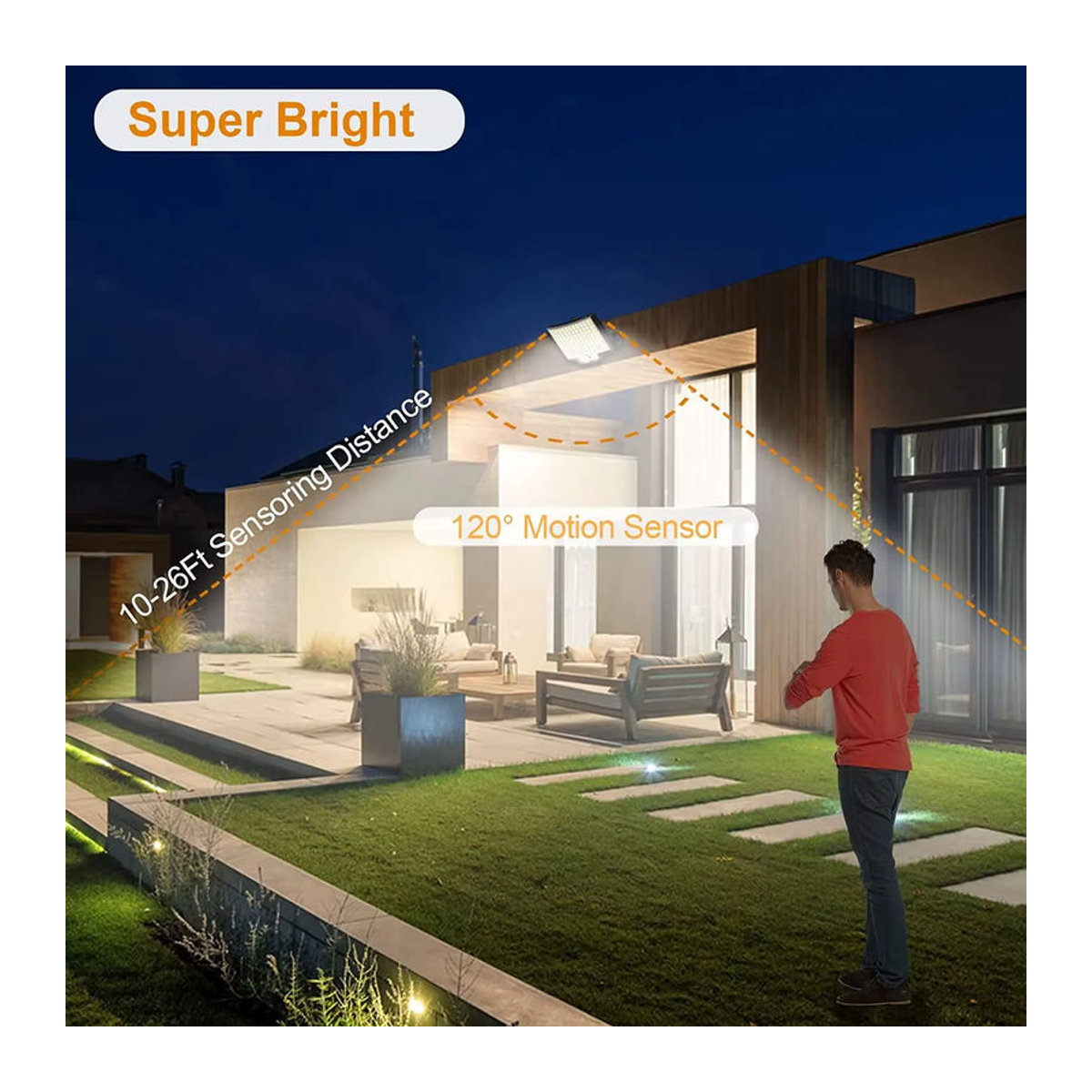 Moderne Solar-LED-Außenstrahler in Schwarz mit 3 Modi, Bewegungsmelder und Fernbedienung für Terrasse, Garage und Hinterhof - Bild 6