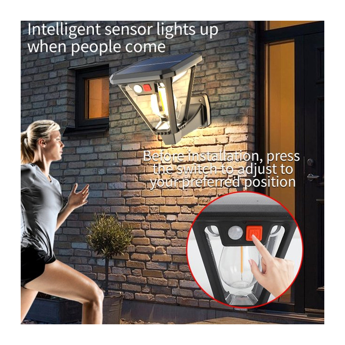 Moderne Solar LED Stehlampe und Wandleuchte in Schwarz für den Außenbereich wasserdicht - Bild 1