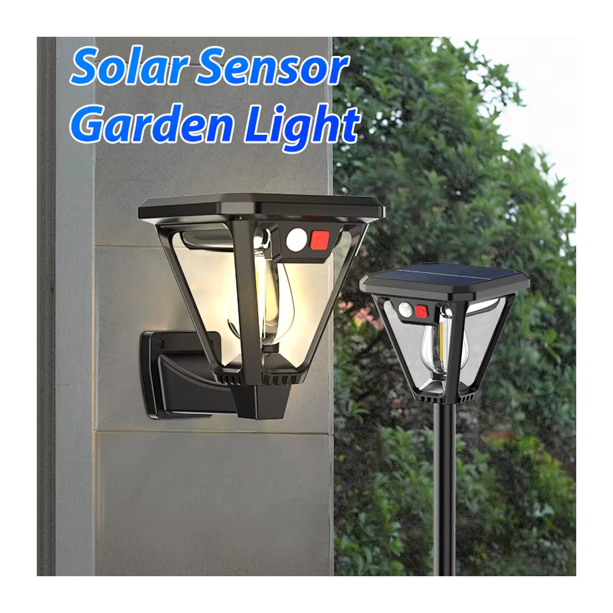 Moderne Solar LED Stehlampe und Wandleuchte in Schwarz für den Außenbereich wasserdicht - Bild 2