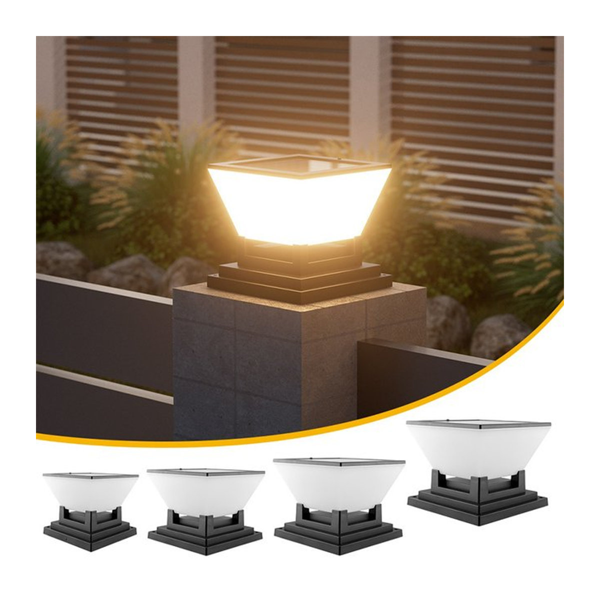 Moderne Solar-Pfostenkappenleuchte in Schwarz für den Außenbereich mit 3 Lichtfarben und automatischer Ein- und Ausschaltfunktion - Bild 1