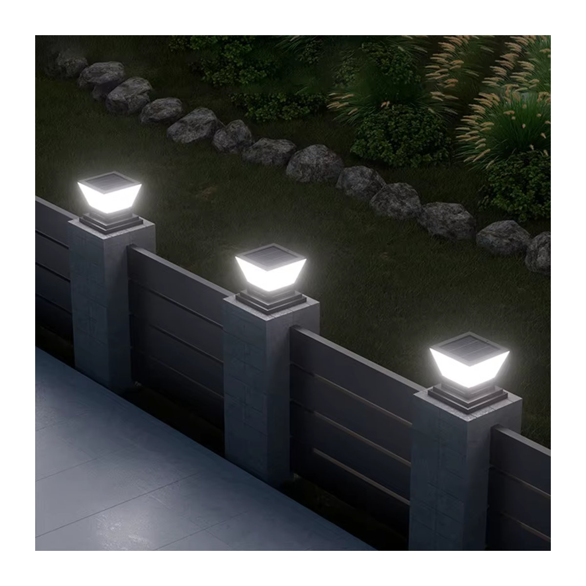 Moderne Solar-Pfostenkappenleuchte in Schwarz für den Außenbereich mit 3 Lichtfarben und automatischer Ein- und Ausschaltfunktion - Bild 4