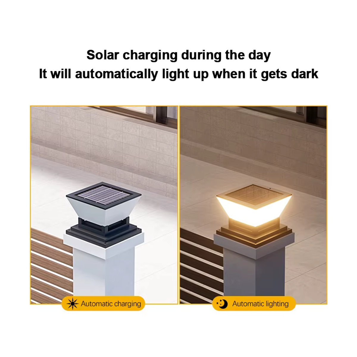 Moderne Solar-Pfostenkappenleuchte in Schwarz für den Außenbereich mit 3 Lichtfarben und automatischer Ein- und Ausschaltfunktion - Bild 5