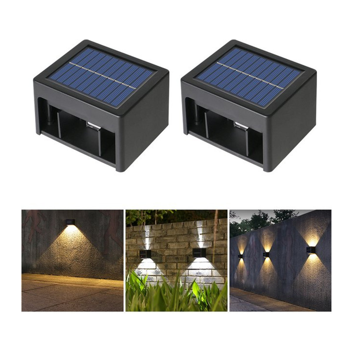 Moderne Solar-Wandleuchte LED in Schwarz für den Außenbereich mit 2 Modi - Bild 1