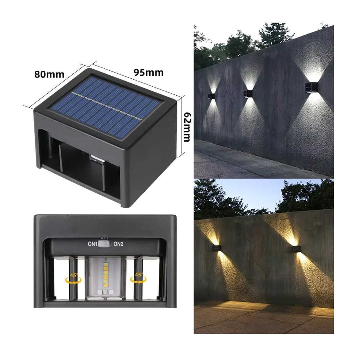 Moderne Solar-Wandleuchte LED in Schwarz für den Außenbereich mit 2 Modi - Bild 6