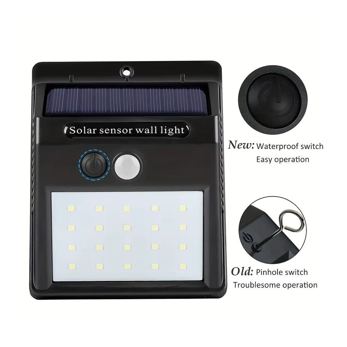 Moderne Solar-Wandleuchte mit 20 LEDs und PIR-Bewegungsmelder in Schwarz - Bild 1