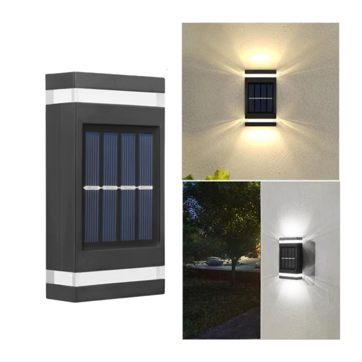 Moderne Solar Wandleuchte mit 6 LEDs in Schwarz für Garten und Außenbereich wasserdicht - Bild 2
