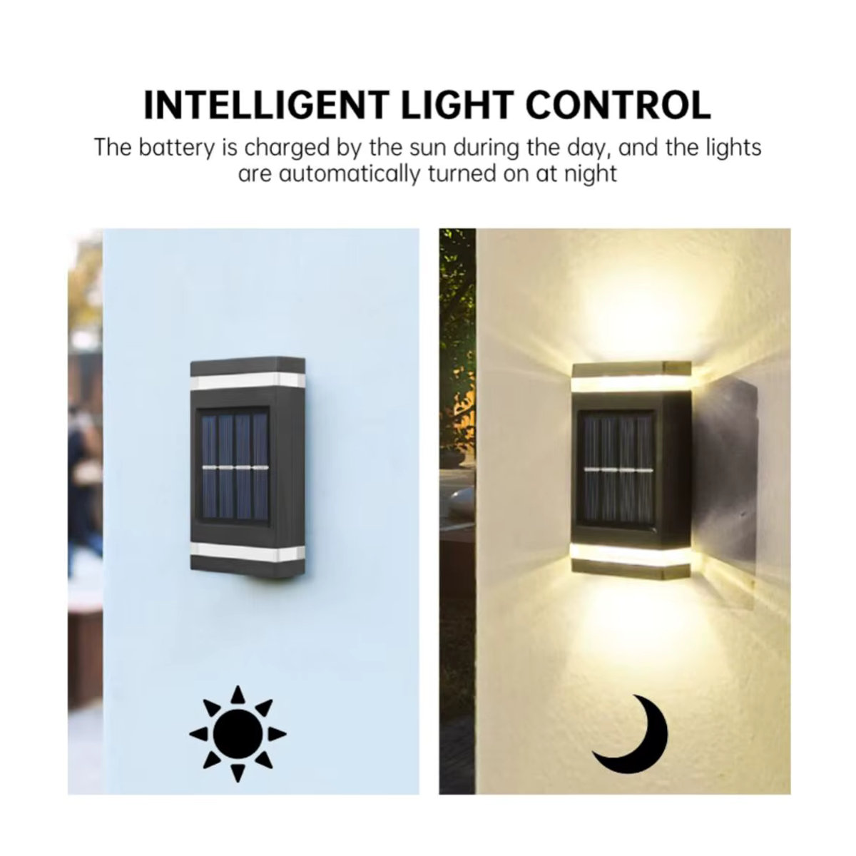 Moderne Solar Wandleuchte mit 6 LEDs in Schwarz für Garten und Außenbereich wasserdicht - Bild 6