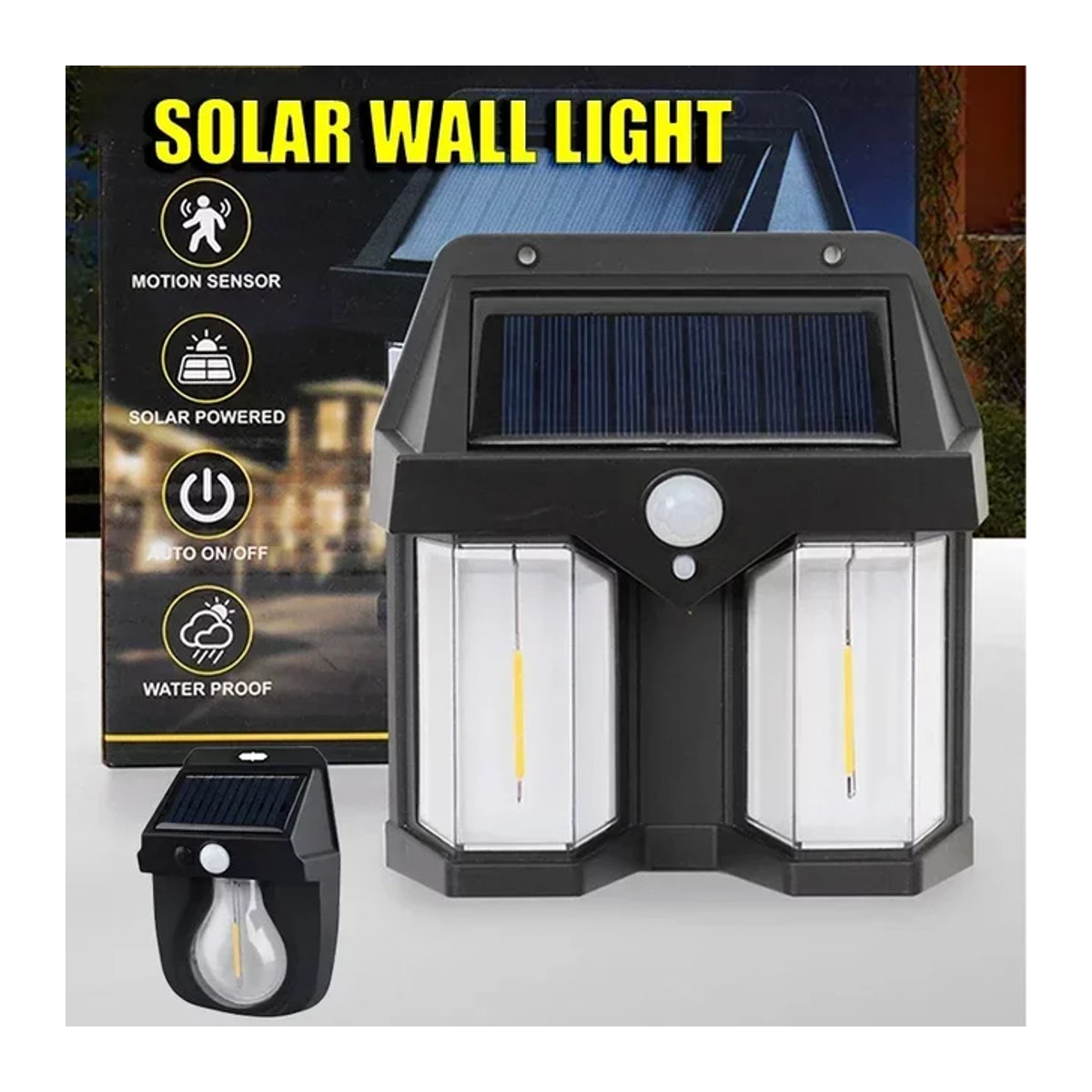 Moderne Solar Wandleuchte mit intelligenter Induktion und Wolfram-Glühlampe, wasserdicht, Schwarz - Bild 1