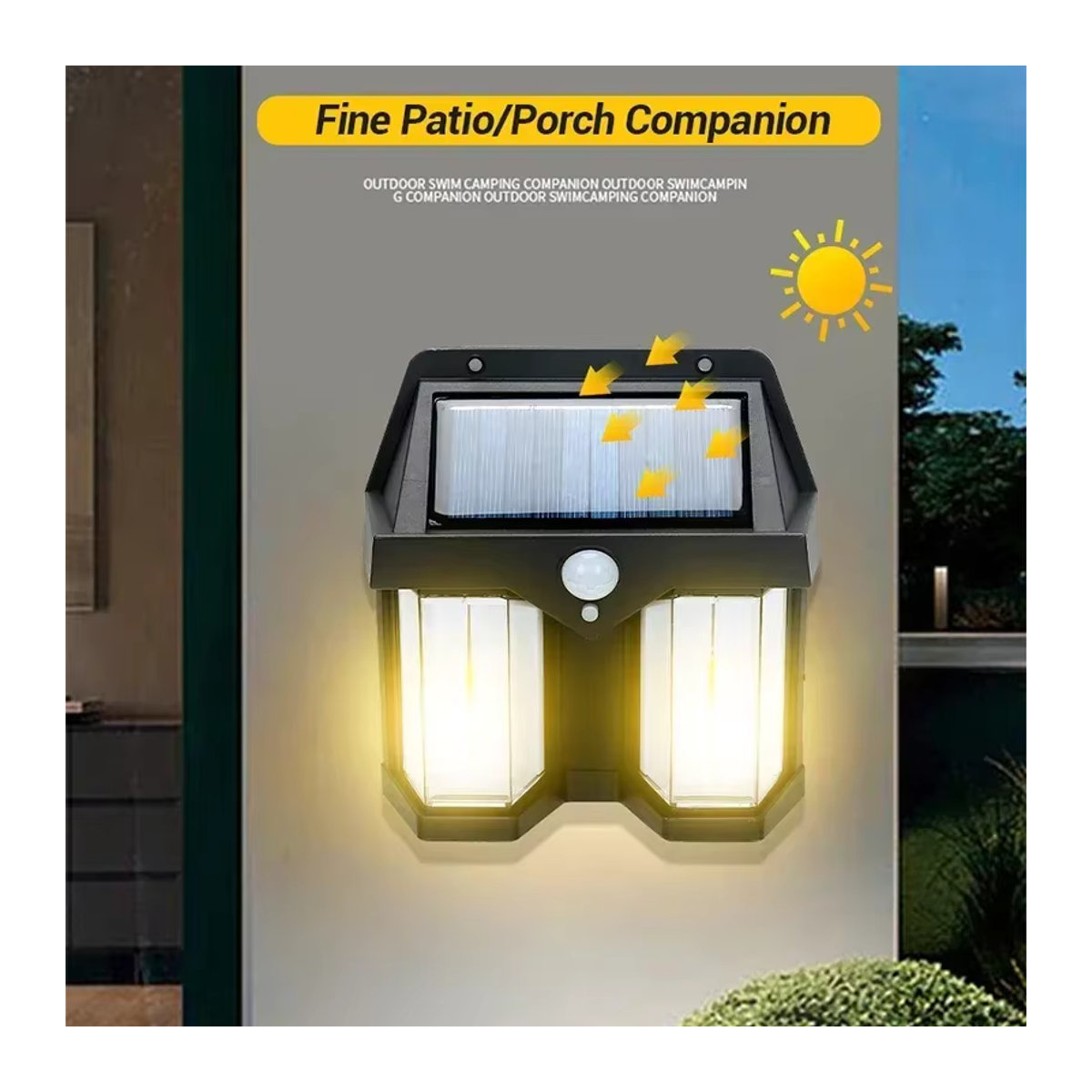 Moderne Solar Wandleuchte mit intelligenter Induktion und Wolfram-Glühlampe, wasserdicht, Schwarz - Bild 4