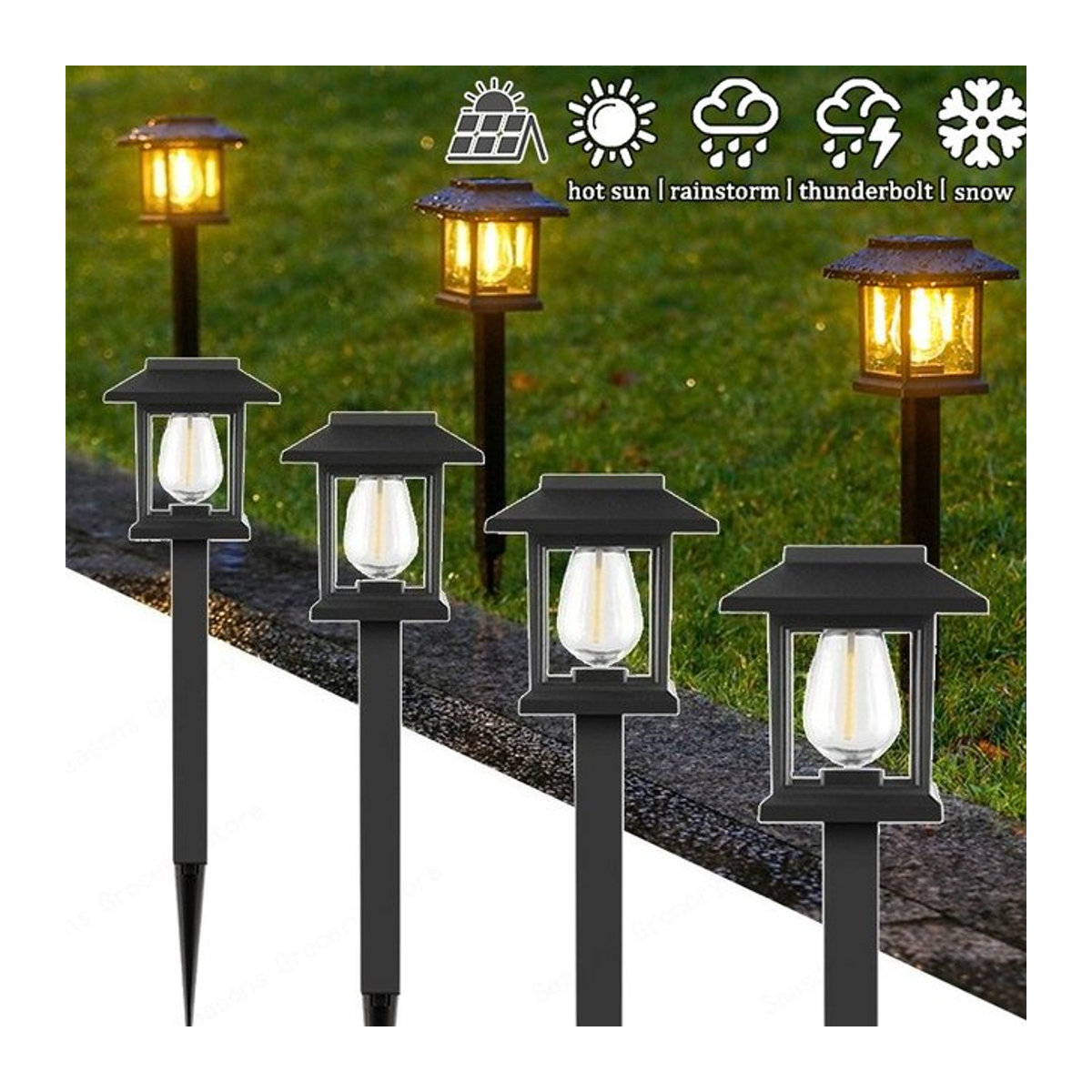 Moderne Solar Wolfram Draht Gartenlampe Schwarz Wasserdichte Außenlaterne für Hof und Rasen - Bild 1