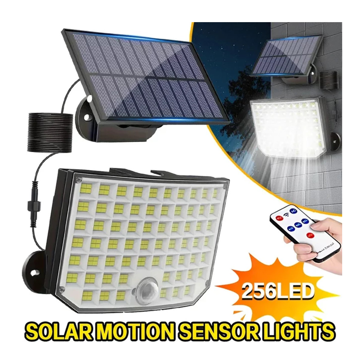 Moderne Solarleuchte für den Außenbereich mit 256 LED, IP65 wasserdicht, Bewegungsmelder und 3 Modi in Schwarz - Bild 1