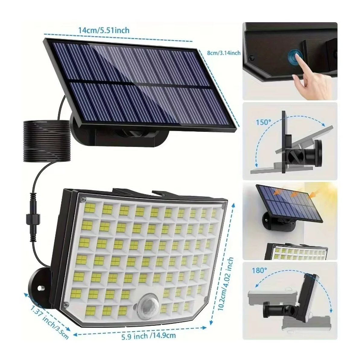 Moderne Solarleuchte für den Außenbereich mit 256 LED, IP65 wasserdicht, Bewegungsmelder und 3 Modi in Schwarz - Bild 2