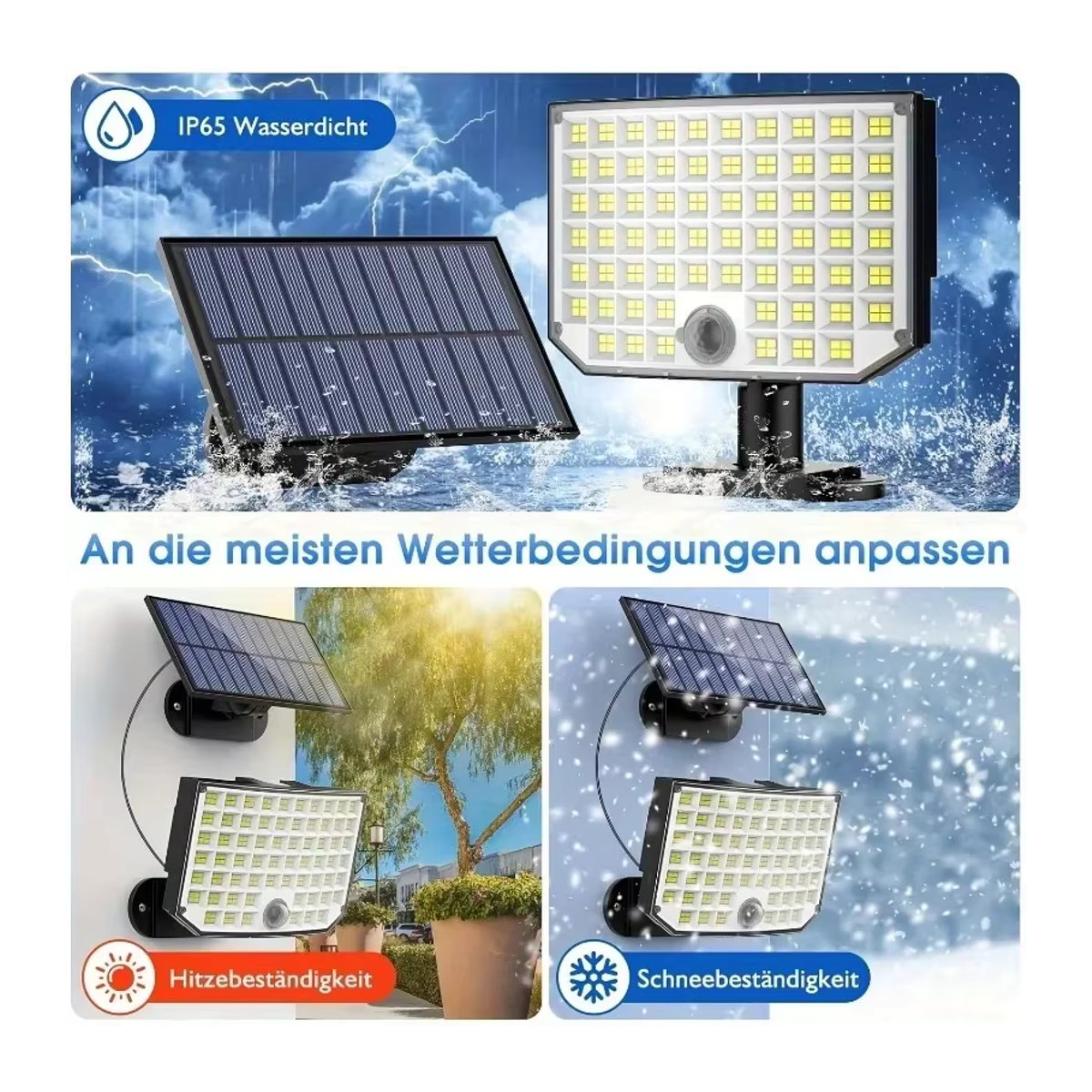 Moderne Solarleuchte für den Außenbereich mit 256 LED, IP65 wasserdicht, Bewegungsmelder und 3 Modi in Schwarz - Bild 3