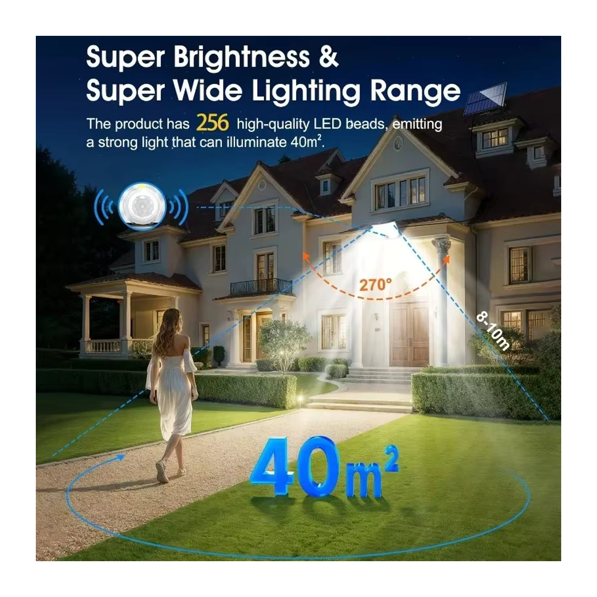 Moderne Solarleuchte für den Außenbereich mit 256 LED, IP65 wasserdicht, Bewegungsmelder und 3 Modi in Schwarz - Bild 5