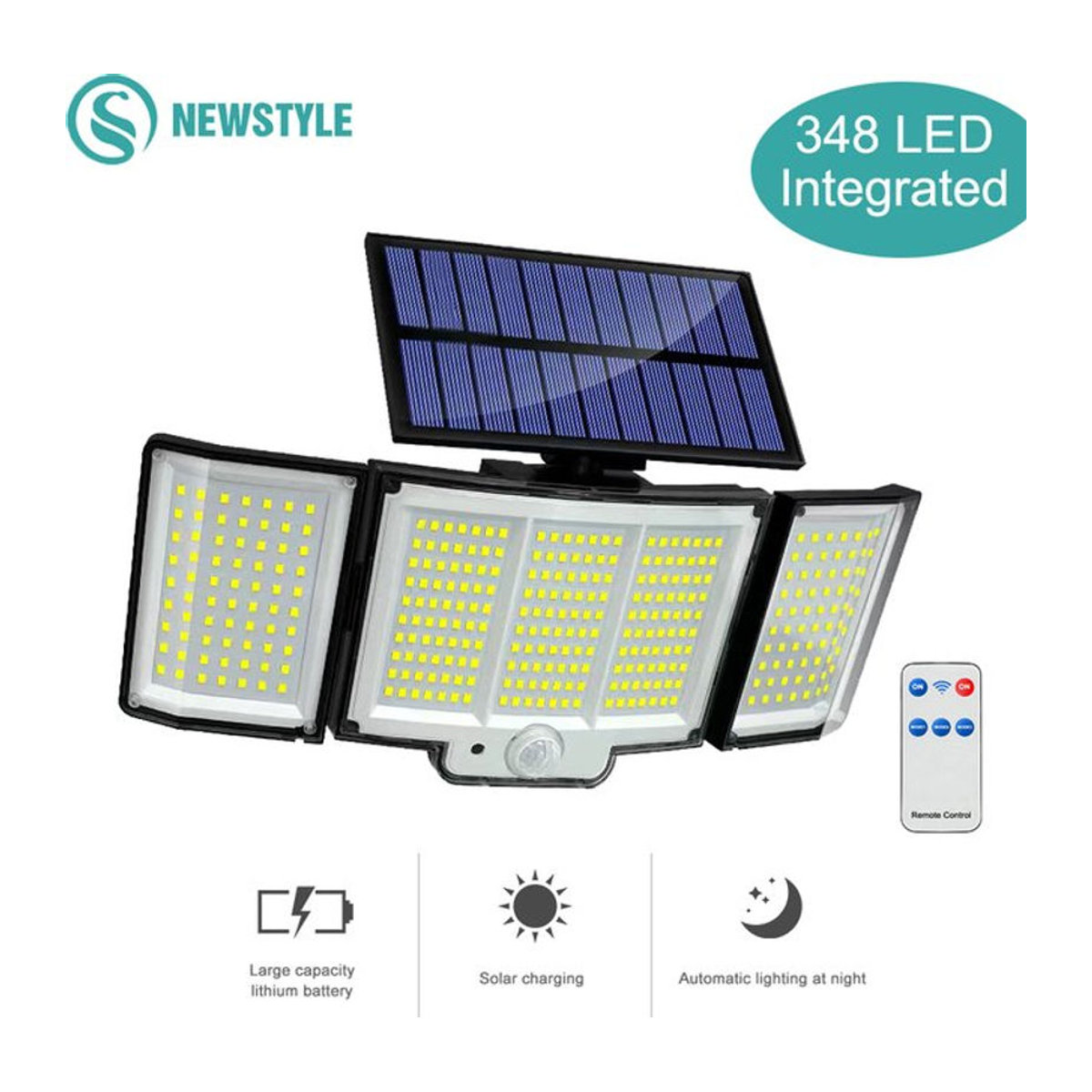 Moderne Solarleuchte für den Außenbereich mit LED und Bewegungssensor in Schwarz, IP65 wasserdicht - Bild 1