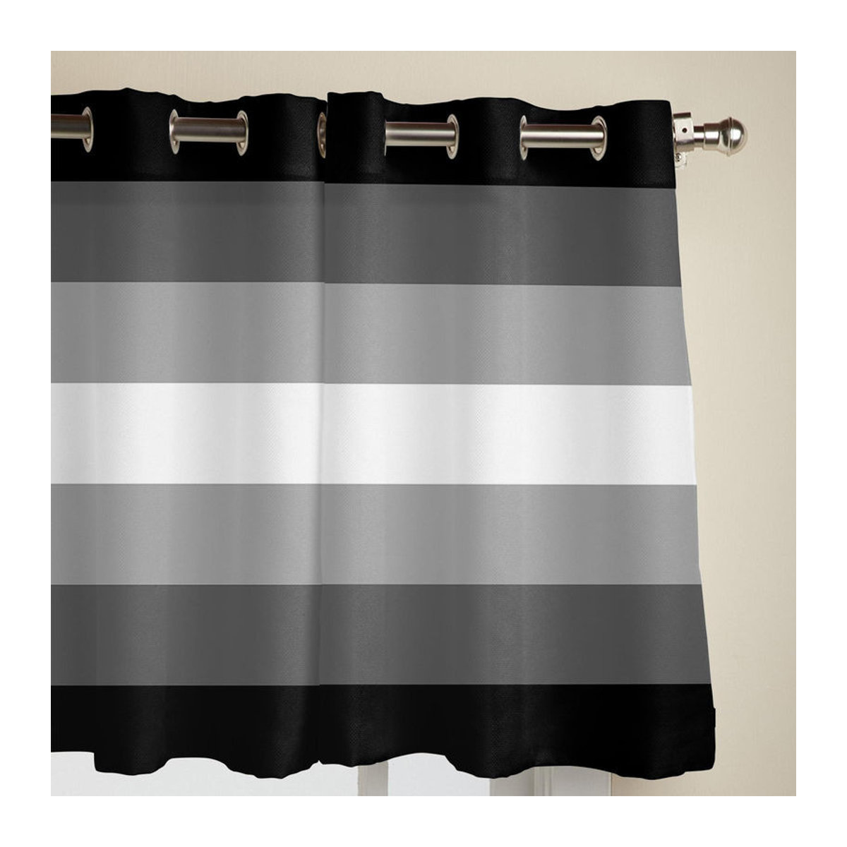 Moderne Super Six Fenstervorhänge mit Farbverlauf und Streifen in Schwarz-Weiß, Breite: 135 cm, Höhe: 60 cm - Bild 4