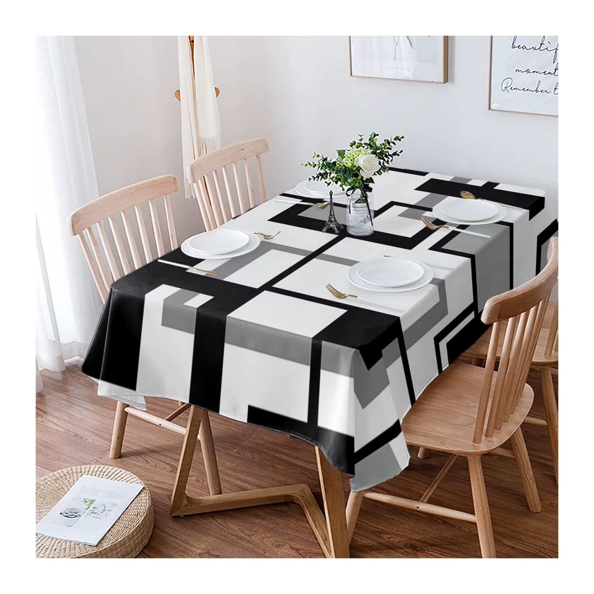 Moderne Tischdecke mit geometrischen Farbblöcken in Schwarz und Grau für deinen Küchentisch - Bild 2