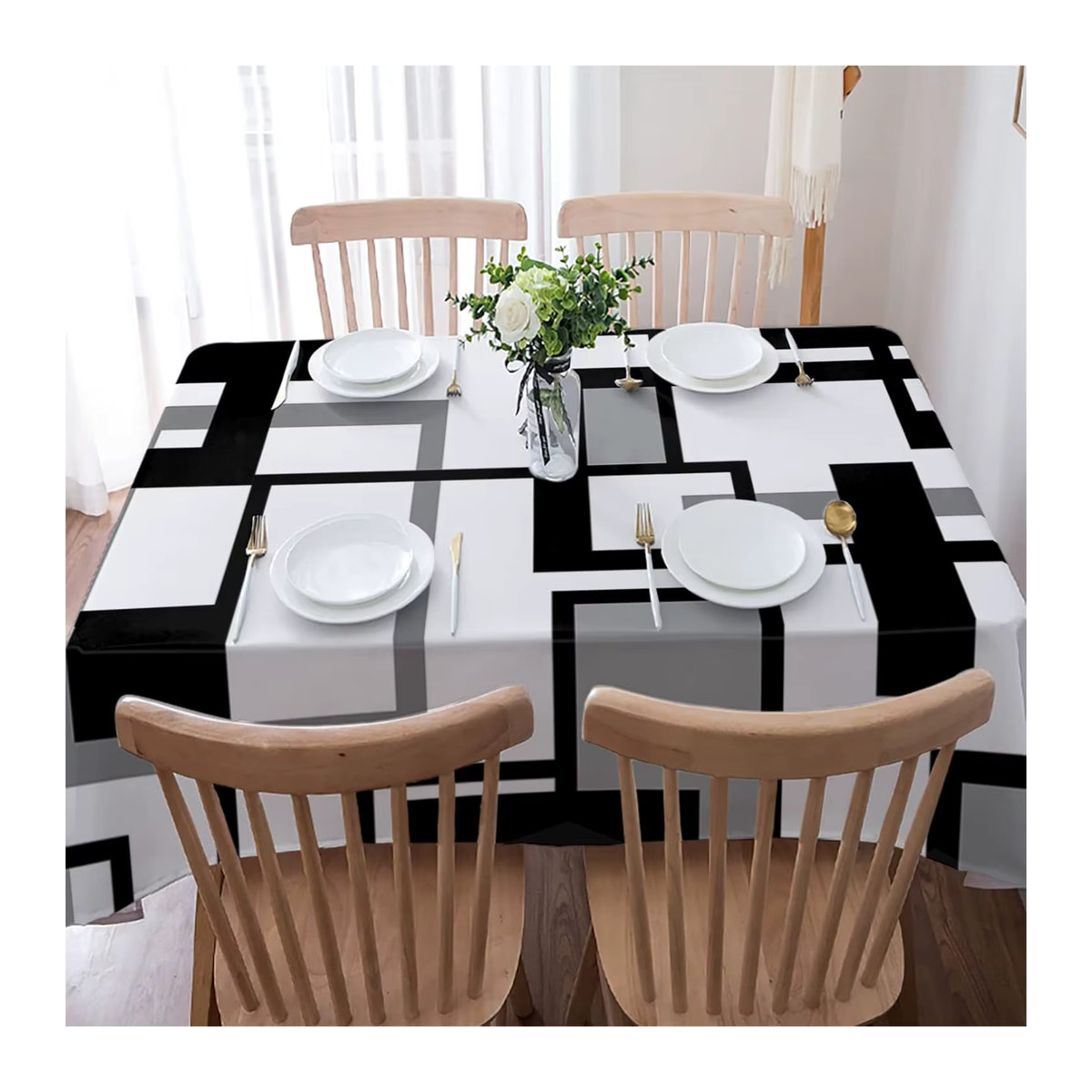 Moderne Tischdecke mit geometrischen Farbblöcken in Schwarz und Grau für deinen Küchentisch - Bild 4