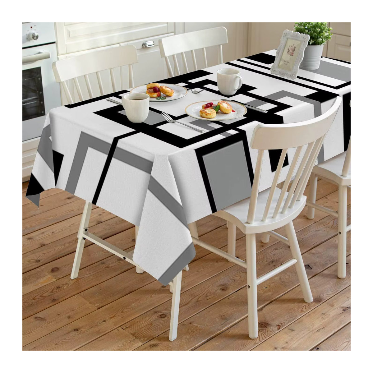 Moderne Tischdecke mit geometrischen Farbblöcken in Schwarz und Grau für deinen Küchentisch - Bild 6