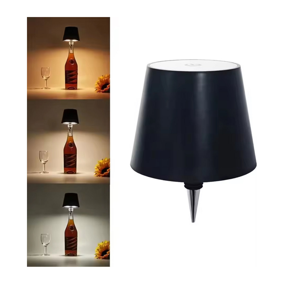 Moderne USB-Ladeflaschen-Tischlampe in Schwarz mit Touch-Steuerung und stufenloser Dimmung für Bar und Schreibtisch - Bild 1