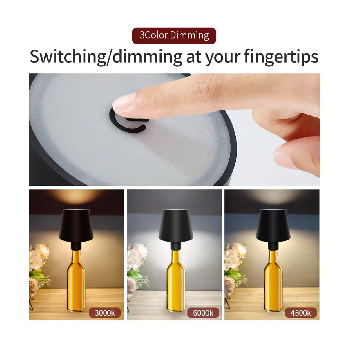 Moderne USB-Ladeflaschen-Tischlampe in Schwarz mit Touch-Steuerung und stufenloser Dimmung für Bar und Schreibtisch - Bild 5