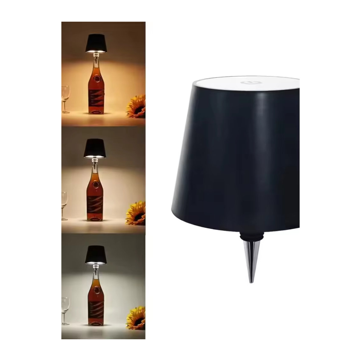 Moderne USB-Ladeflaschen-Tischlampe in Schwarz mit Touch-Steuerung und stufenloser Dimmung für Bar und Schreibtisch - Bild 6