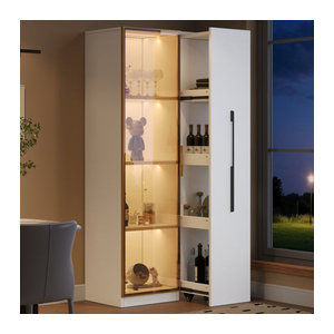 Moderne Vitrine in Weiß mit Glastüren, LED-Beleuchtung und Schubladen als Bücherregal oder Weinschrank, B/T/H: 70 x 40 x 160 cm