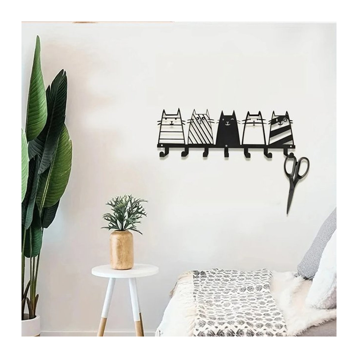 Moderne Wandgarderobe mit 7 Katzen-Dekorhaken aus Metall in Schwarz - Bild 1