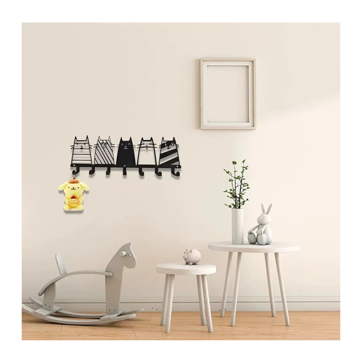 Moderne Wandgarderobe mit 7 Katzen-Dekorhaken aus Metall in Schwarz - Bild 4