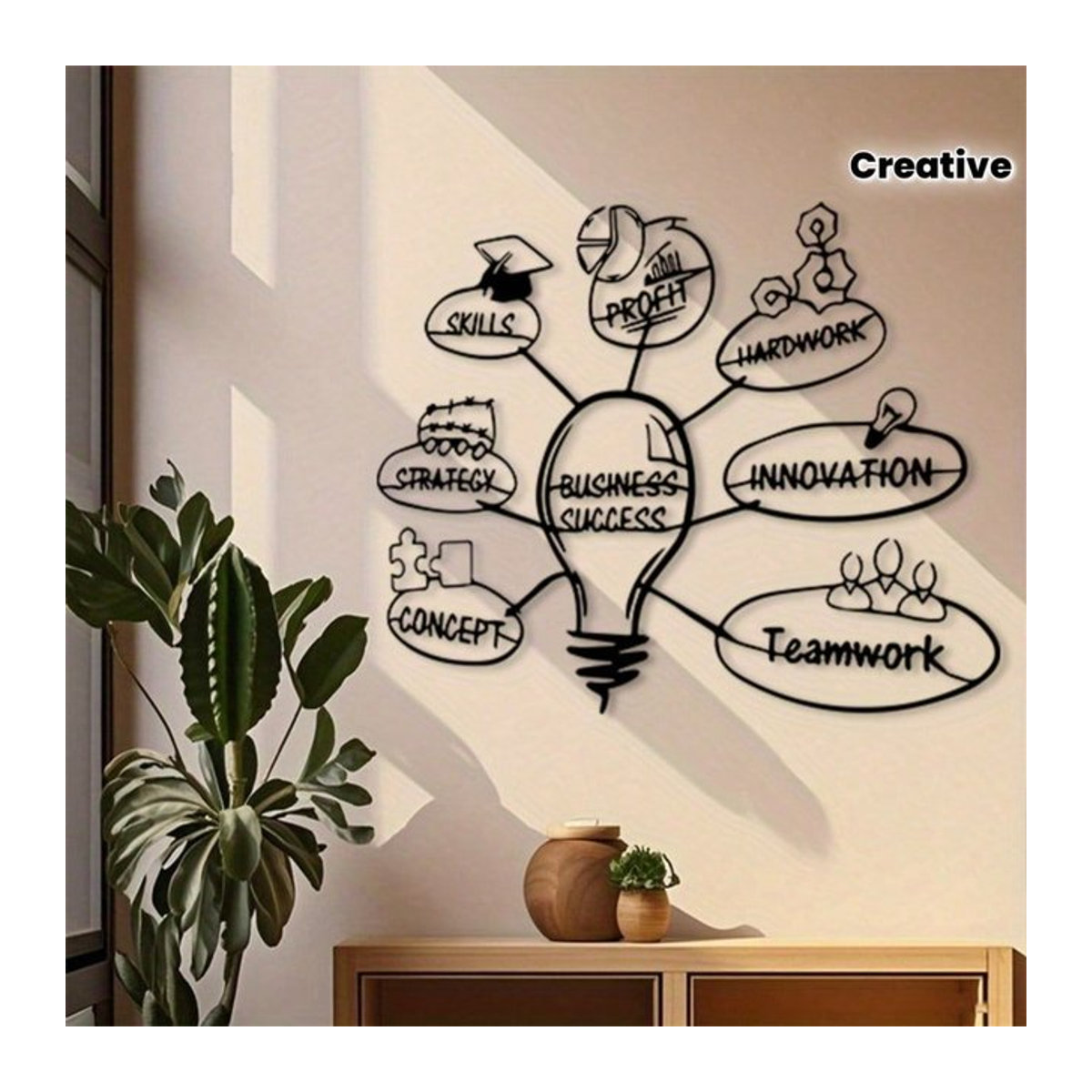 Moderne Wandkunst aus Metall von CIFBUY mit Glühbirnen-Design in Schwarz zur Wandmontage - Bild 1
