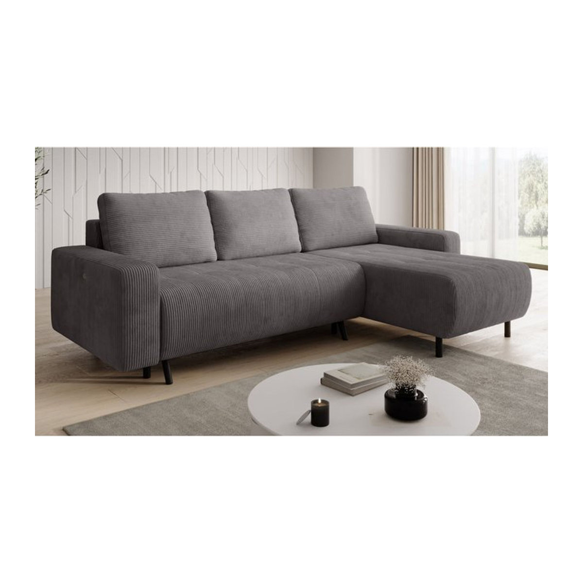 Moderne Wohnlandschaft Ecksofa RIMINI aus Cord in Grau - Bild 1