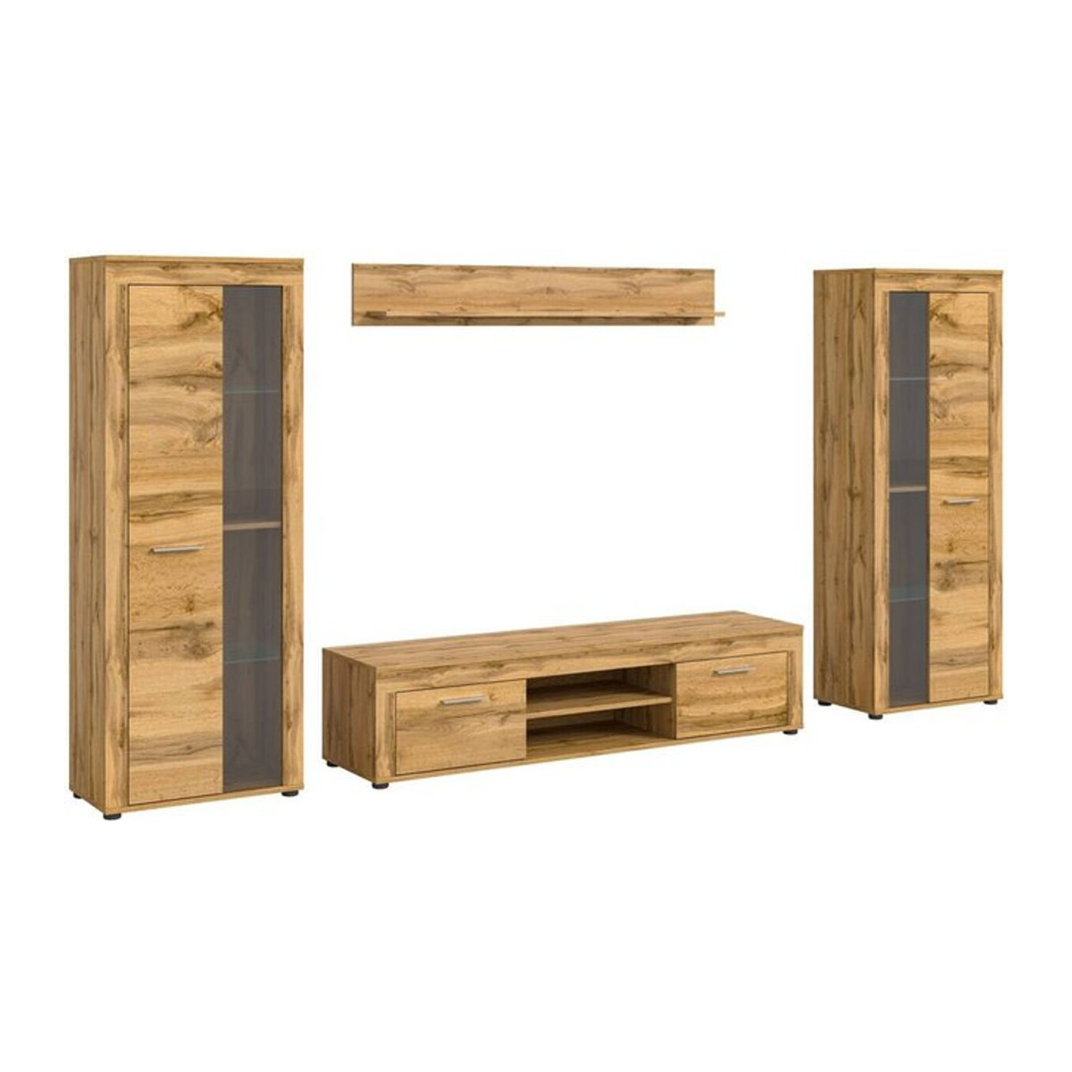 Moderne Wohnwand Jam von xonox.home in Eiche Natur mit Glas, B/H/T: 310 x 159 x 35 cm - Bild 1