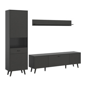 Moderne Wohnwand LINEA von xonox.home in Grau und Schwarz aus Holzwerkstoff B/H/T: 258 x 195 x 40 cm