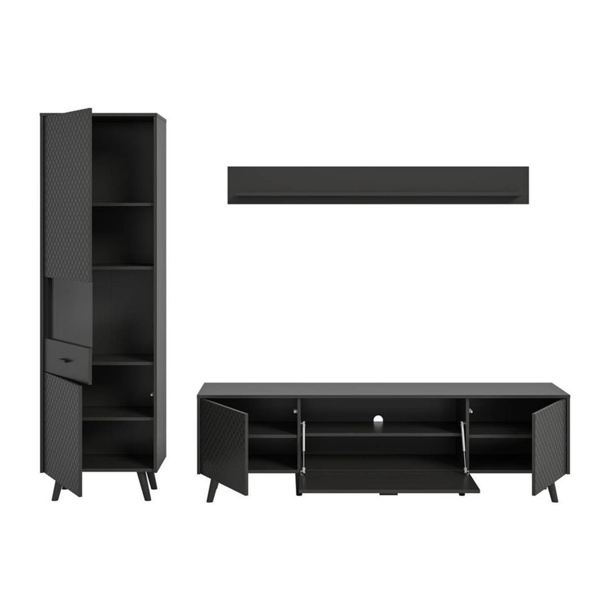 Moderne Wohnwand LINEA von xonox.home in Grau und Schwarz aus Holzwerkstoff B/H/T: 258 x 195 x 40 cm - Bild 2