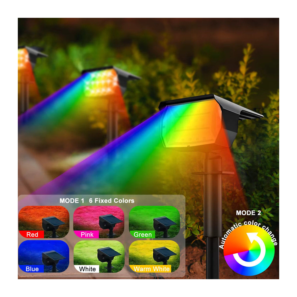 Moderner 2-in-1 Solar Außenstrahler mit 20 RGB LEDs in Schwarz für Garten und Terrasse - Bild 4