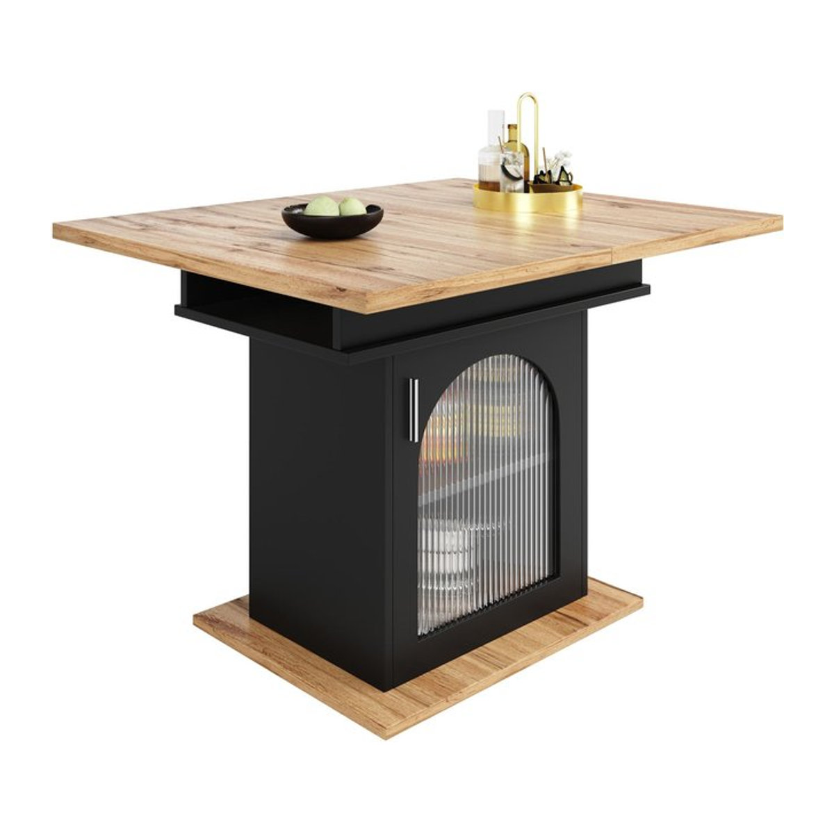 Moderner Ausziehtisch FC in Schwarz mit Glas und Metall, Rechteckig, B: 110-140 cm, T: 80 cm, H: 76 cm - Bild 1