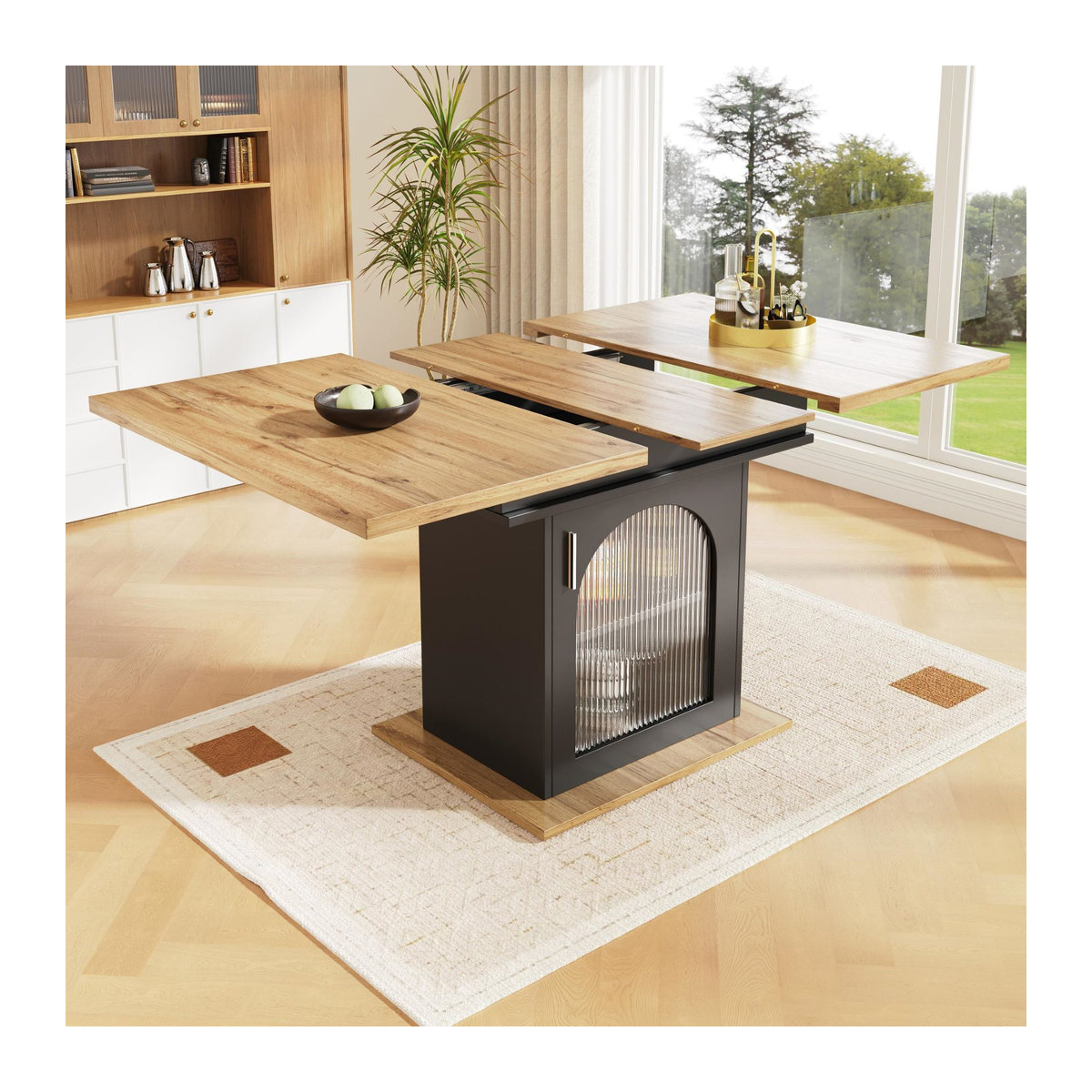Moderner Ausziehtisch FC in Schwarz mit Glas und Metall, Rechteckig, B: 110-140 cm, T: 80 cm, H: 76 cm - Bild 2