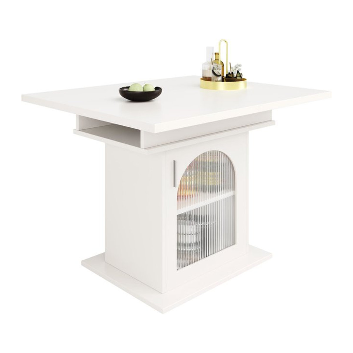 Moderner Ausziehtisch FC in Weiß mit Glas und Metall, B/T/H: 110-140 x 80 x 76 cm - Bild 1