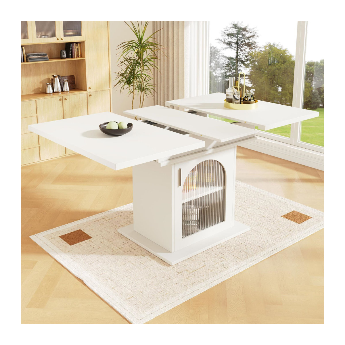 Moderner Ausziehtisch FC in Weiß mit Glas und Metall, B/T/H: 110-140 x 80 x 76 cm - Bild 2