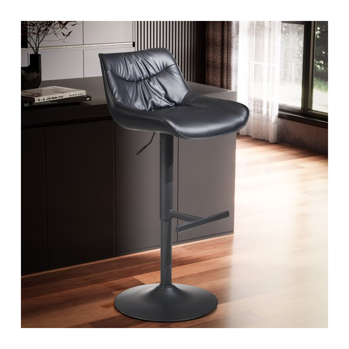 Moderner Barhocker FineBuy aus Kunstleder in Schwarz - Bild 1