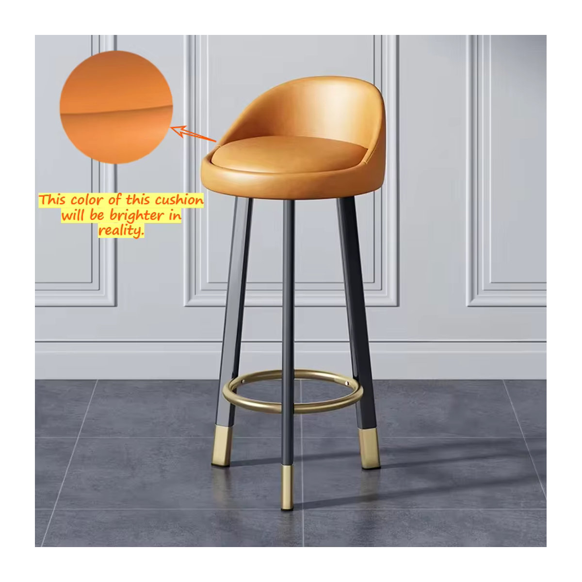 Moderner Barhocker LIUSHADUOLA aus Kunstleder und Metall in Rot und Orange mit Rückenlehne und höhenverstellbarer Sitzfunktion - Bild 2